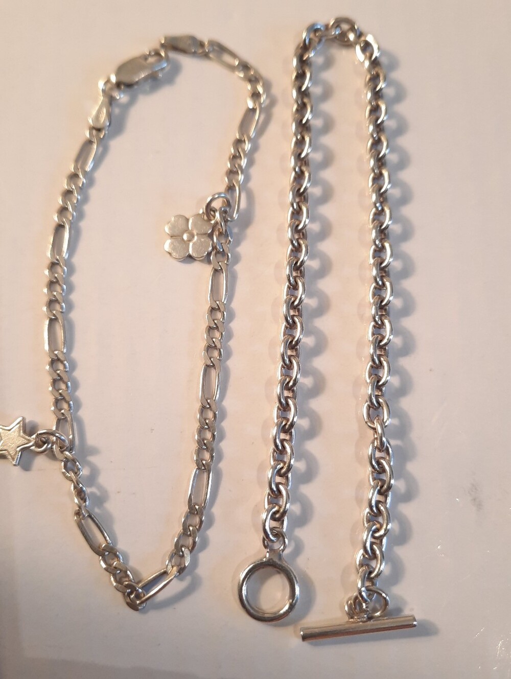 Silver 925 Toggle Chain Bracelet,and Charm Bracelet Set